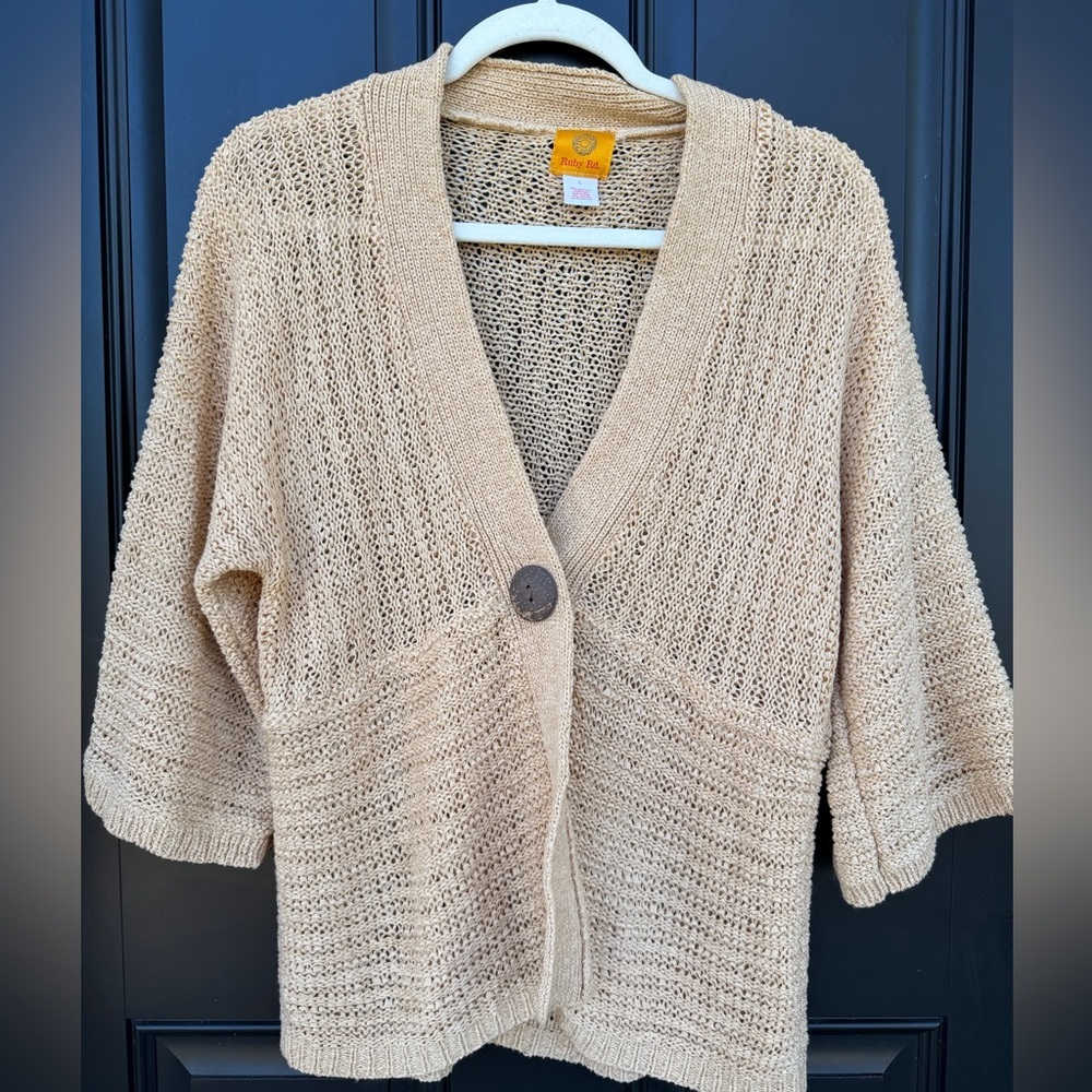 Ruby Rd. Women's Beige Knit Cardigan Sweater
